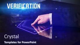  Presentation with digital - Colorful presentation theme enhanced with hand-touching-digital-table backdrop and a navy blue colored foreground