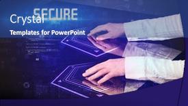  Presentation with digital - Cool new presentation design with hand-touching-digital-table backdrop and a ocean colored foreground