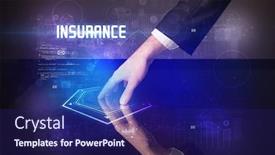  Presentation with insurance - Amazing presentation design having hand-touching-digital-table backdrop and a navy blue colored foreground