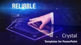  Presentation with digital - Slide set with hand-touching-digital-table background and a navy blue colored foreground
