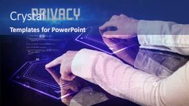  Presentation with privacy - Beautiful PPT theme featuring hand-touching-digital-table backdrop and a ocean colored foreground