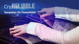  Presentation with digital - Slide set with hand-touching-digital-table background and a ocean colored foreground