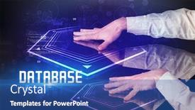  Presentation with database - Presentation design featuring hand-touching-digital-table background and a ocean colored foreground