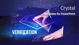  Presentation with security - Presentation theme consisting of hand-touching-digital-table background and a navy blue colored foreground