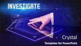  Presentation with investigate - Audience pleasing presentation theme consisting of hand-touching-digital-table backdrop and a navy blue colored foreground