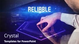  Presentation with security - Presentation design consisting of hand-touching-digital-table background and a navy blue colored foreground