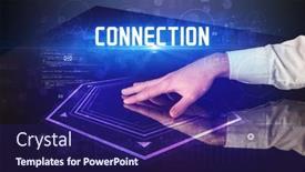  Presentation with connection - Slides having hand-touching-digital-table background and a navy blue colored foreground