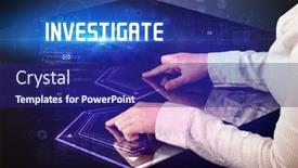  Presentation with investigate - Presentation theme having hand-touching-digital-table background and a navy blue colored foreground