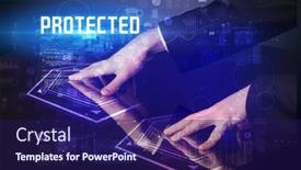  Presentation with security - Amazing PPT layouts having hand-touching-digital-table backdrop and a navy blue colored foreground