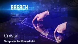  Presentation with security breach - Slide deck featuring hand-touching-digital-table background and a navy blue colored foreground