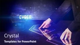  Presentation with cyber security - Beautiful PPT theme featuring hand-touching-digital-table backdrop and a navy blue colored foreground