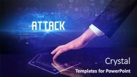  Presentation with security - Theme having hand-touching-digital-table background and a navy blue colored foreground