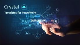  Presentation with disruption - Cool new slides with hand-touching-disruption-inscription-cybersecurity backdrop and a ocean colored foreground