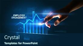  Presentation with employee engagement - Amazing slide deck having hand-touching-employee-engagement-button backdrop and a ocean colored foreground