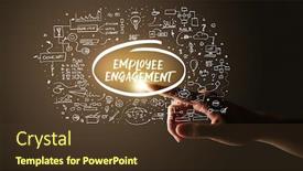  Presentation with employee engagement - Theme having hand-touching-employee-engagement-inscription background and a tawny brown colored foreground