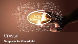  Presentation with facility management - Presentation design with hand-touching-facility-management-inscription background and a tawny brown colored foreground