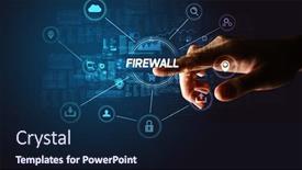  Presentation with firewall - Audience pleasing presentation theme consisting of hand-touching-firewall-inscription-cybersecurity backdrop and a navy blue colored foreground