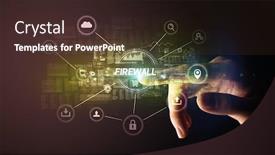  Presentation with firewall - Colorful theme enhanced with hand-touching-firewall-inscription-cybersecurity backdrop and a tawny brown colored foreground