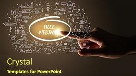 Presentation with business plan - Colorful PPT layouts enhanced with hand-touching-free-webinar-inscription backdrop and a tawny brown colored foreground