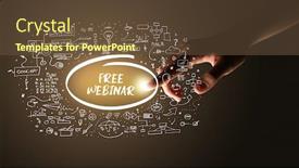  Presentation with business plan - Audience pleasing presentation theme consisting of hand-touching-free-webinar-inscription backdrop and a tawny brown colored foreground