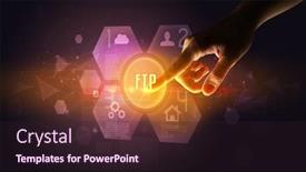  Presentation with new technology - Cool new PPT theme with hand-touching-ftp-inscription-new backdrop and a wine colored foreground