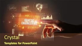  Presentation with genetic - Cool new slide set with hand-touching-genetic-engineering-inscription backdrop and a tawny brown colored foreground