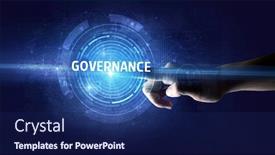  Presentation with technology governance - Slides consisting of hand-touching-governance-button-modern background and a navy blue colored foreground