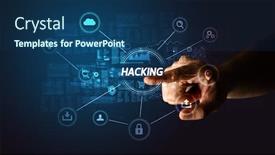  Presentation with cybersecurity - Slide deck featuring hand-touching-hacking-inscription-cybersecurity background and a ocean colored foreground
