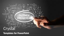  Presentation with hand drawn brush stroke design - Presentation having hand-touching-hand-drawn-icons background and a dark gray colored foreground