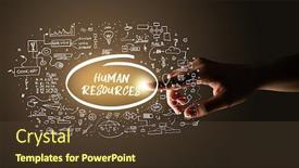  Presentation with human resources - PPT theme consisting of hand-touching-human-resources-inscription background and a tawny brown colored foreground