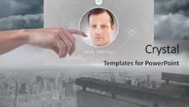  Presentation with digital identity - Slide set enhanced with verified - digital composite of hand touching background and a light gray colored foreground