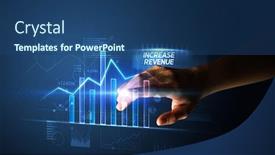  Presentation with revenue - PPT theme enhanced with hand-touching-increase-revenue-button background and a ocean colored foreground