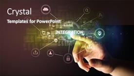  Presentation with cybersecurity - Theme with hand-touching-integration-inscription-cybersecurity background and a tawny brown colored foreground