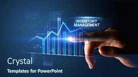  Presentation with inventory - PPT theme having hand-touching-inventory-management-button background and a ocean colored foreground