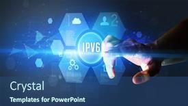 Presentation with new technology - Theme consisting of hand-touching-ipv6-inscription-new background and a ocean colored foreground