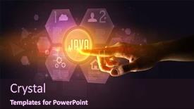  Presentation with new technology - Presentation theme enhanced with hand-touching-java-inscription-new background and a wine colored foreground