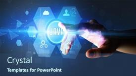  Presentation with new technology - Slide deck having hand-touching-java-inscription-new background and a ocean colored foreground