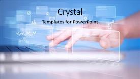  Presentation with high tech face recognition - PPT theme with hand touching keyboard with high background and a light blue colored foreground