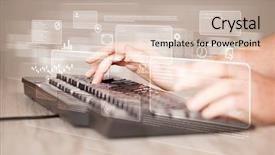  Presentation with high tech grilling - Presentation having hand touching keyboard with high background and a soft green colored foreground