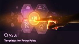  Presentation with new technology - PPT theme consisting of hand-touching-kpi-inscription-new background and a wine colored foreground