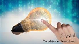  Presentation with digital fingerprint - PPT theme enhanced with hand touching light bulb background and a coral colored foreground