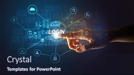  Presentation with login - Theme having hand-touching-login-inscription-cybersecurity background and a navy blue colored foreground