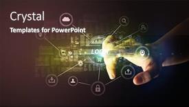  Presentation with cybersecurity - Amazing slides having hand-touching-login-inscription-cybersecurity backdrop and a wine colored foreground