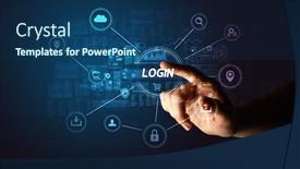  Presentation with login - PPT layouts enhanced with hand-touching-login-inscription-cybersecurity background and a ocean colored foreground