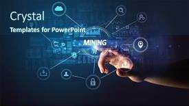  Presentation with mining - Amazing theme having hand-touching-mining-inscription-cybersecurity backdrop and a ocean colored foreground