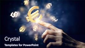  Presentation with money transfer - Slide set consisting of hand touching money currency symbol background and a navy blue colored foreground