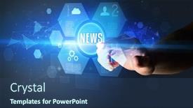  Presentation with new technology - Presentation enhanced with hand-touching-news-inscription-new background and a ocean colored foreground