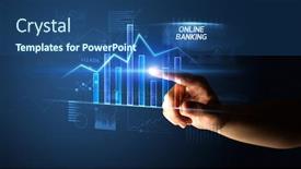  Presentation with online banking - Theme consisting of hand-touching-online-banking-button background and a ocean colored foreground