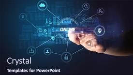  Presentation with cybersecurity - Colorful PPT layouts enhanced with hand-touching-online-inscription-cybersecurity backdrop and a navy blue colored foreground