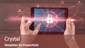  Presentation with cloud security - Audience pleasing PPT layouts consisting of hand touching online network security backdrop and a tawny brown colored foreground